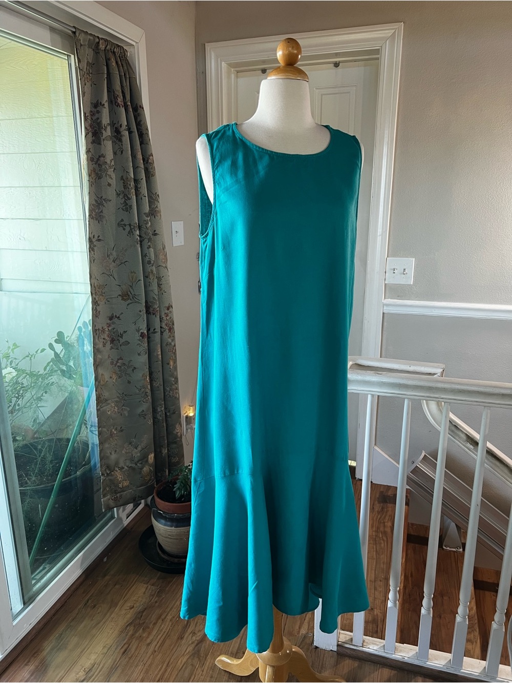 For Cynthia dress maxi Green sleeveless linen blend BEACHY POPOVER Large
